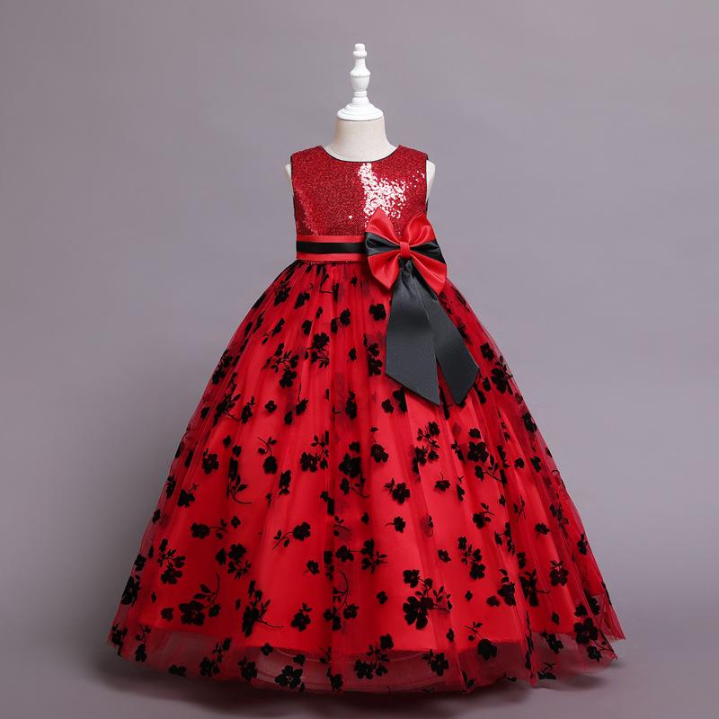 Kids Princess Dress with Sequins and Flower Embroidery Backless Party Birthday Dress for Girls Aged 3-8 Sparkling Sequins Decoration  Girls Toddler