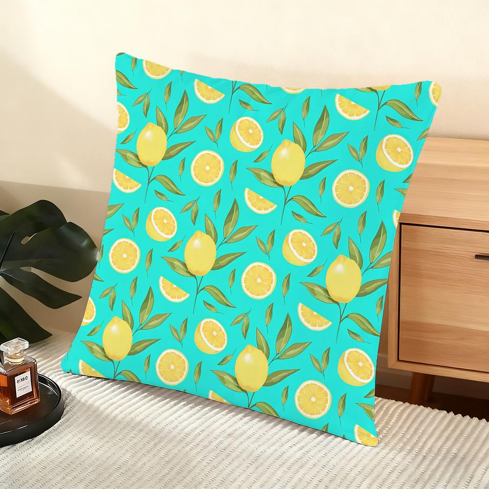 Lemon Pattern Cushion Cover Soft Short Plush Pillow Cover Smooth Cozy Texture Aesthetic Cushion Case Home Decor