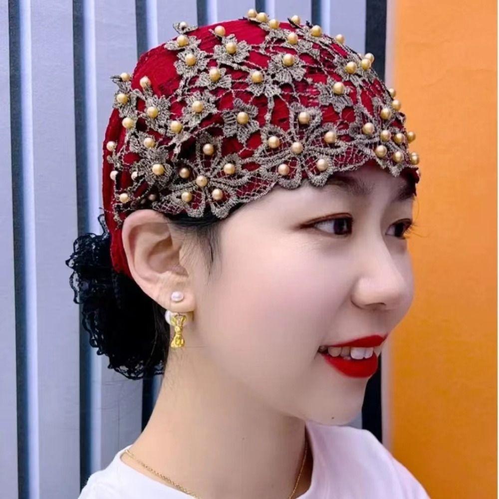 Lace Muslim Headscarf Cap Cotton Turban Elegant Muslim Headpiece  Women