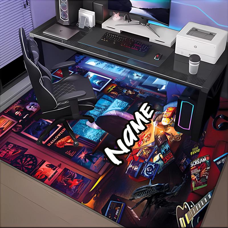 Custom Name orror characters Collage Rug for Living Room, Game Rooms, Office, Bedroom, Floor Mat Playful Design, fan gifts Christmas decor