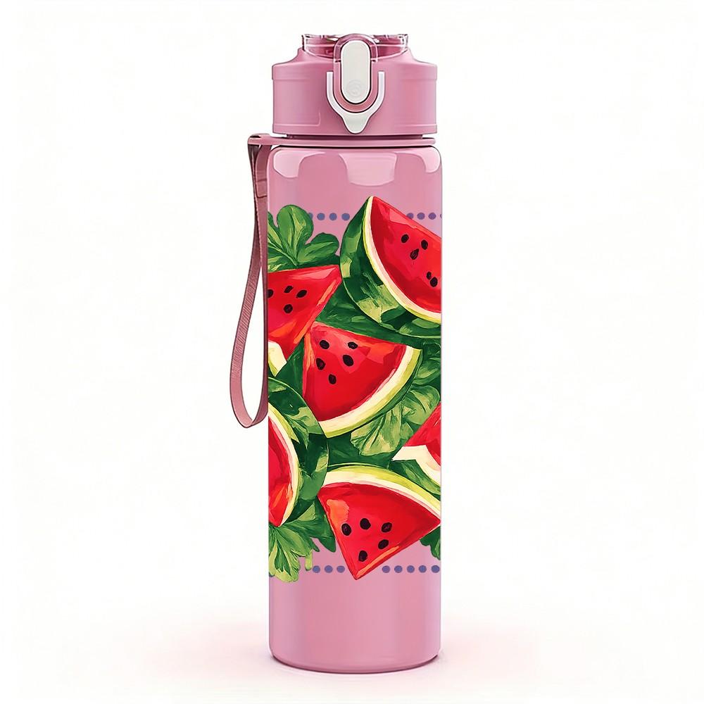 1PC Fresh Water Fruit Watermelon Sliced Print 750ml Color Plastic Sports Water Bottle Leakproof Flip Straw Lid Suitable for Sports Office Home Use