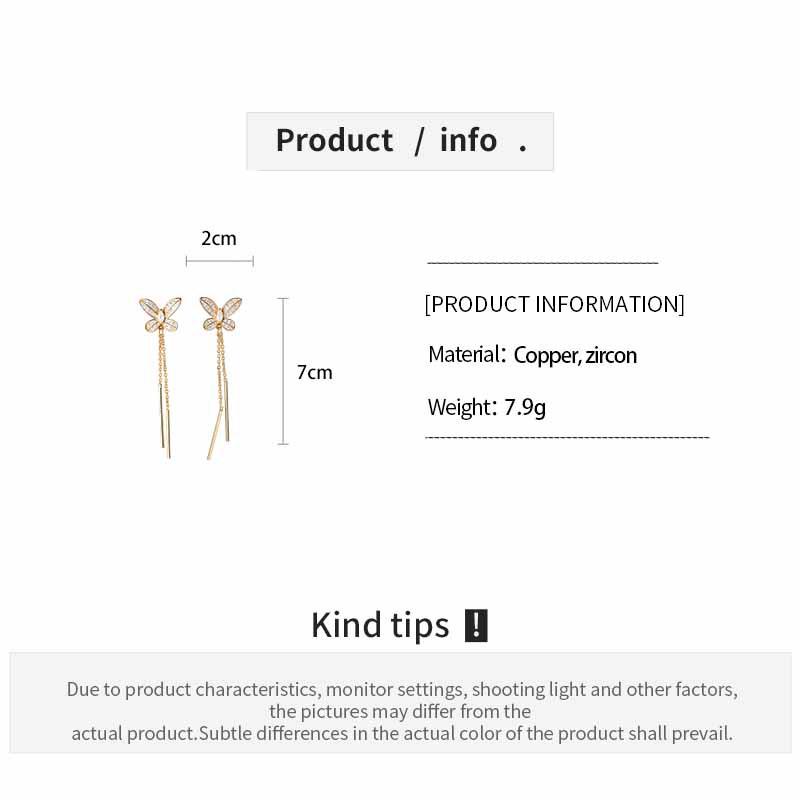 Gold-Plated Zircon Butterfly Tassel Ear Clip: Versatile, Luxurious Jewelry for Women