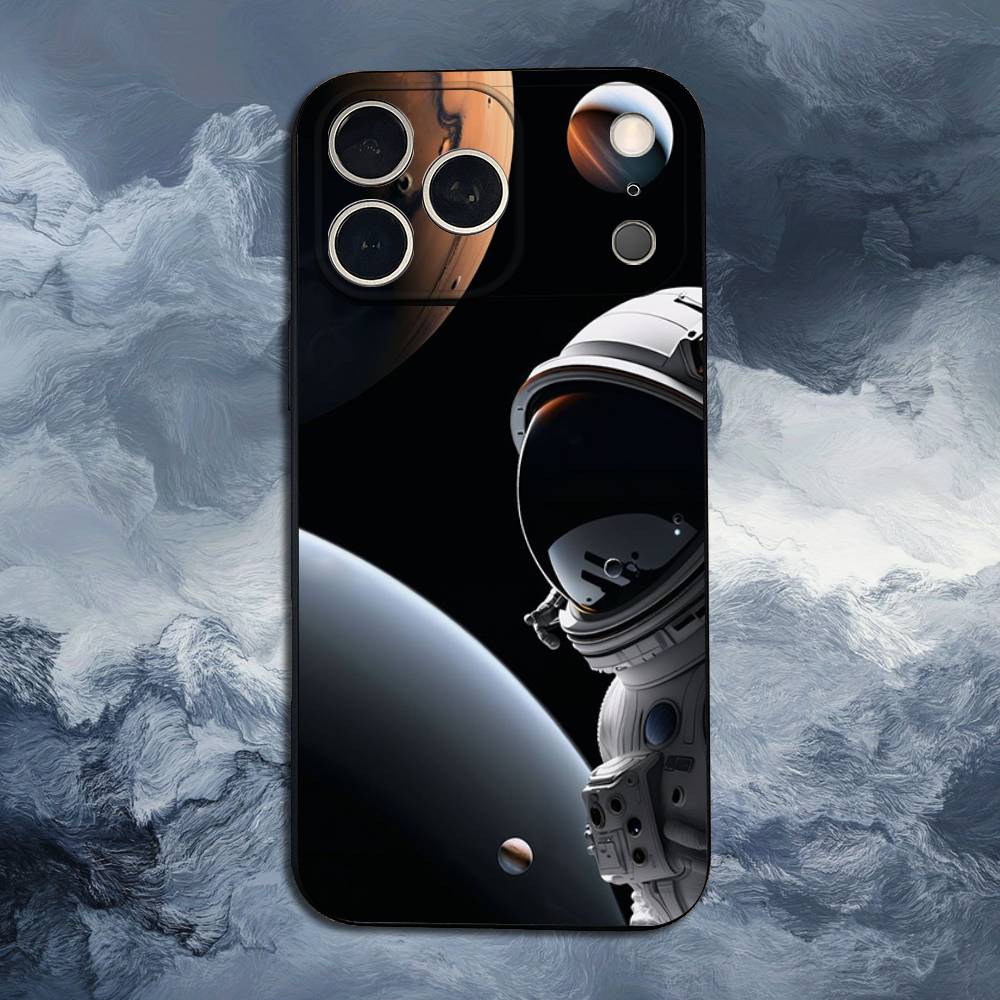 Cute Astronaut For iPhone 12,14,13,15,16,11,17,X,Mini,XR,SE,XS,Plus,Pro,Max,8,7,Soft Silicone Black Case
