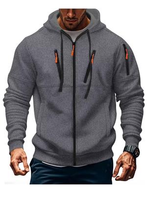 European Style Men's Hooded Zipper Sweatshirt: Autumn/Winter Multi-pocket Sports Casual Jacket