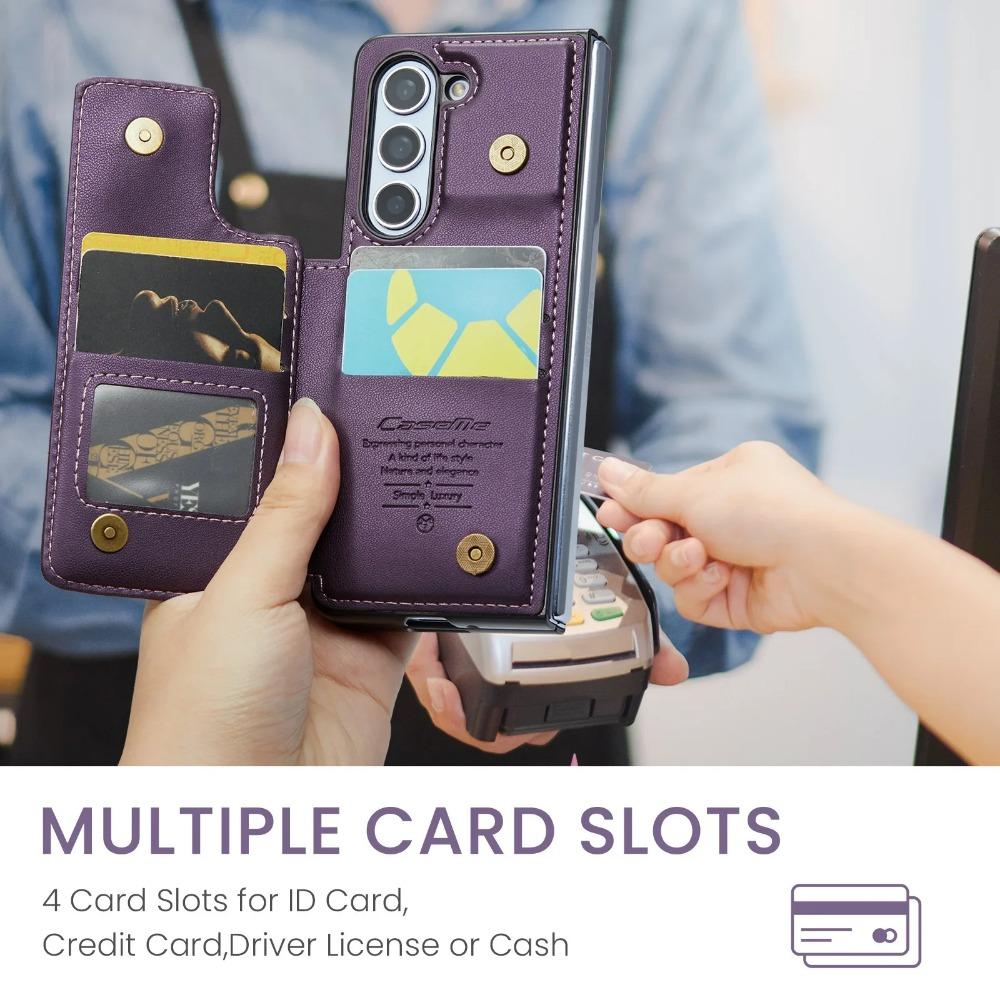 Luksuriøst magnetisk lommebokstativ i skinn til Samsung Galaxy Z Fold 6 5 4 3 Holder Kortlomme Støtsikkert Fullbeskyttelsesdeksel