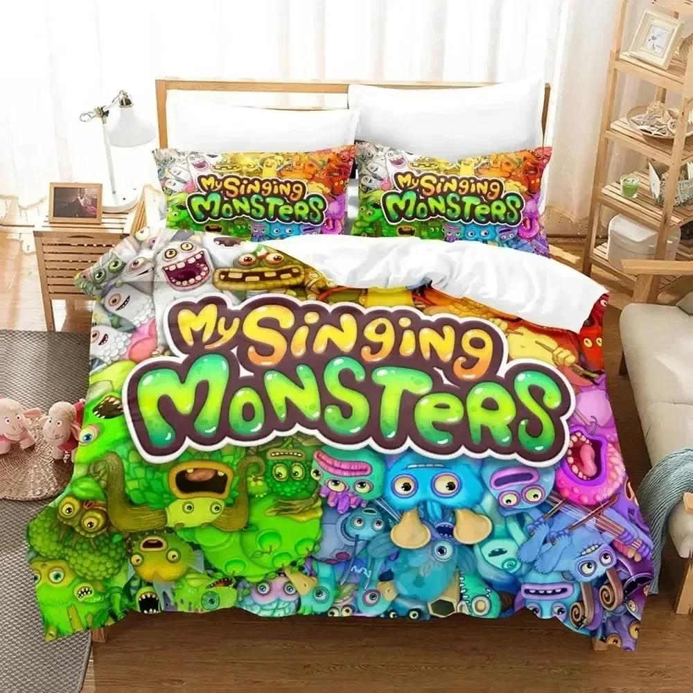 Luxuriöses Neues 3D-Druck Spiel My Singing Monsters Bettwäsche-Set Bettbezug Bettset Steppdeckenbezug Kissenbezug Größe Jungen Erwachsene Bettwäsche-Set