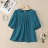 ZANZEA Women Casual Round Neck Summer Half Sleeve Blouse