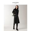 ANNACO Women's Retro Plaid Belted A-Line Midi Skirt
