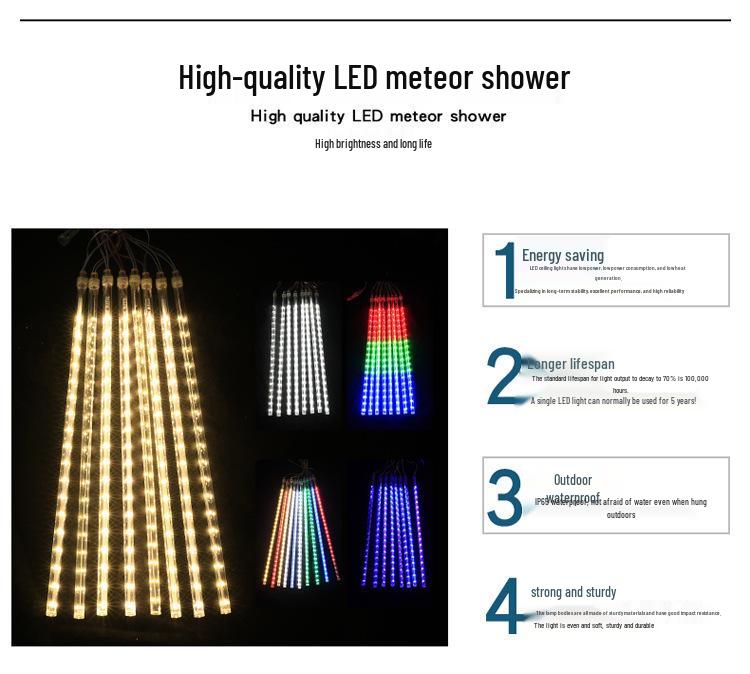 Colorful LED Solar Meteor Shower String Lights for Outdoor Hanging Decoration