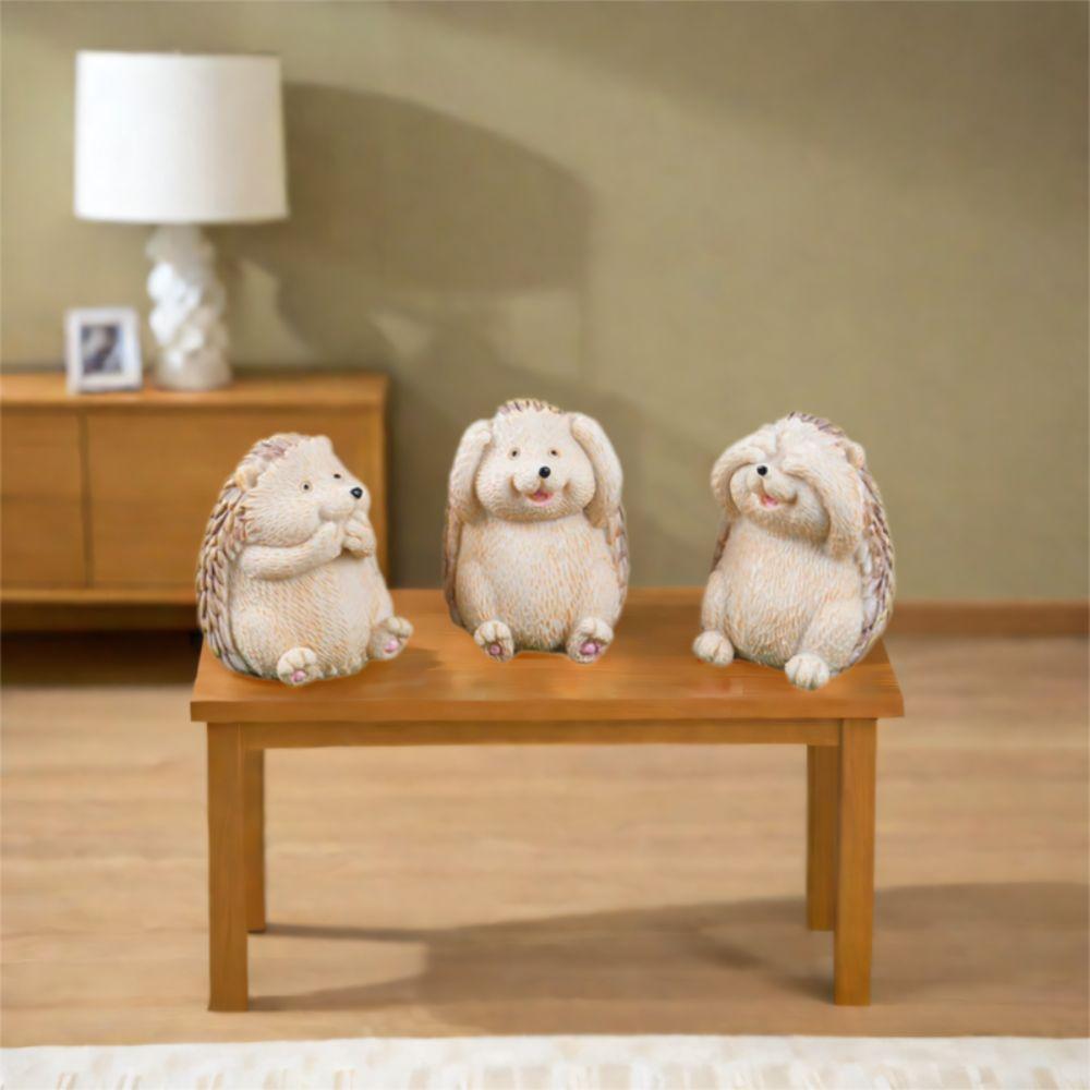 3pcs Cute Hedgehog Statue Cartoon Miniatures Figurine Animal Sculpture  Garden