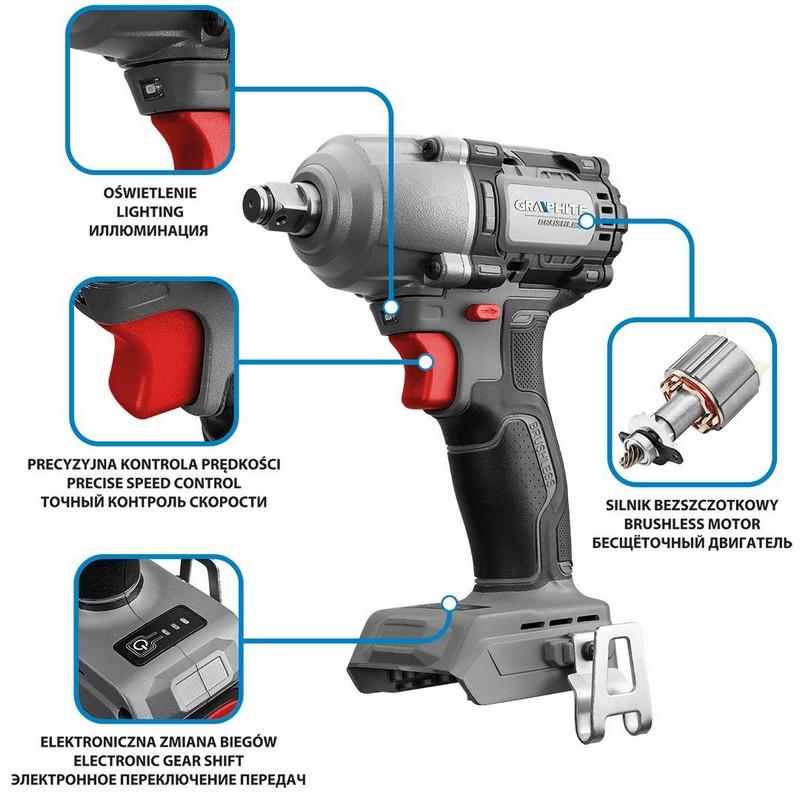 Energy Brushless Impact Wrench 18V Li-Lon Without Battery 450Nm - T 58G038