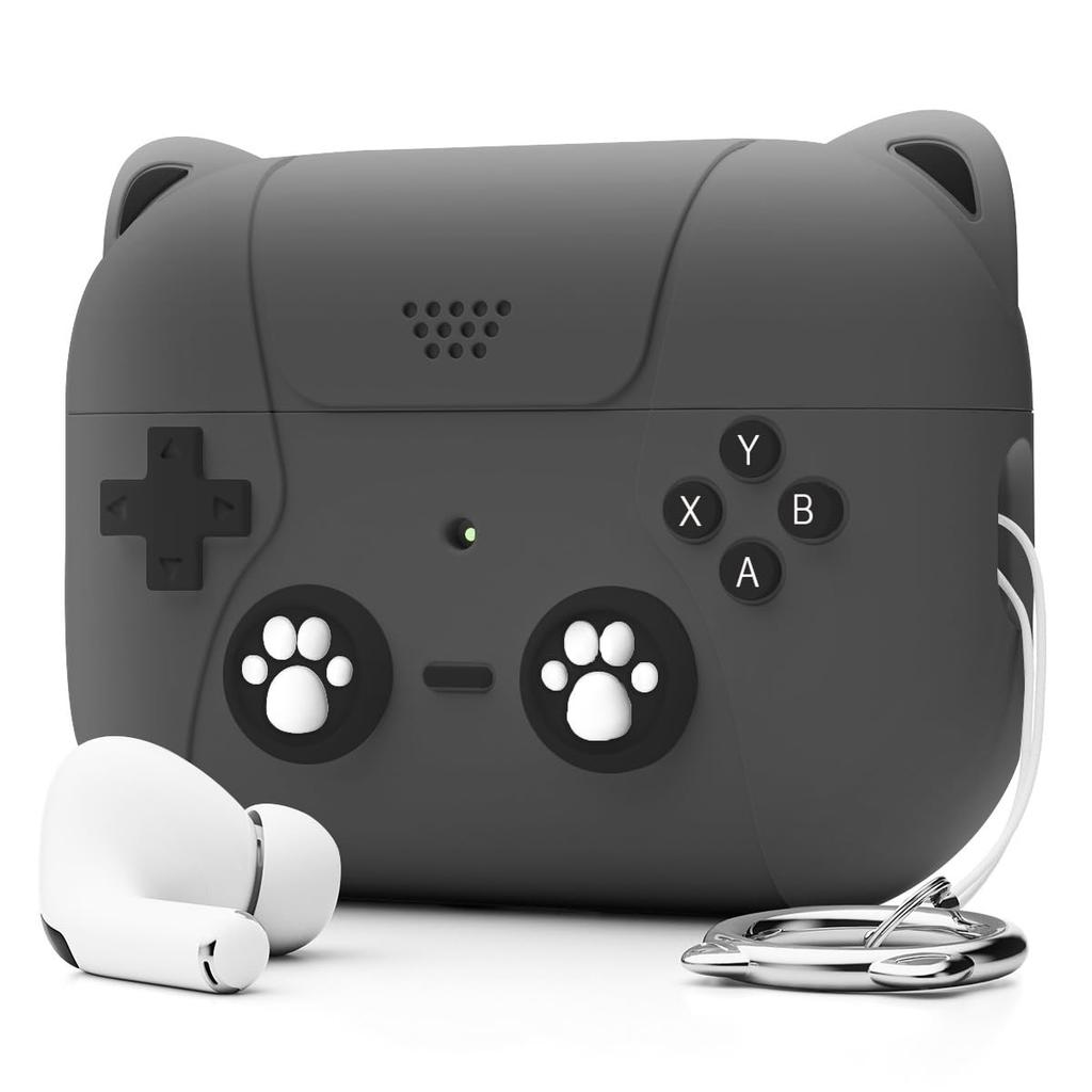 for AirPods 4 Generation Case Cover with Keychain Game Player Design Soft Silicone Case for AirPods Pro2 Charging-Cat Ear Purple
