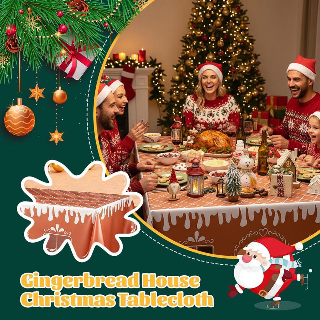 Christmas Gingerbread Playhouse Wateproof Tablecloth Washable House Table Cover Decor for Kids Table Tent Indoor & Outdoor