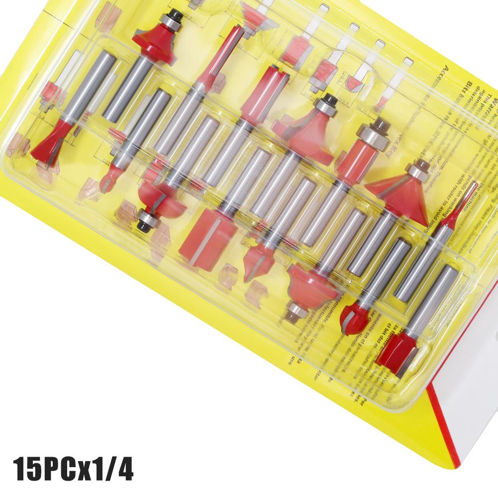15-Piece Set 1/4 Handle 1/2 Handle 8 Handle 6 Handle Woodworking Milling Cutter Set 12-Piece Set Woodworking Slotting Milling Cutter