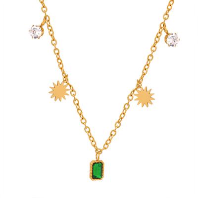 Light Luxury Personality Niche Design Titanium Steel Gold-Plated Emerald Inlaid Zircon Pendant Necklace Does Not Fade Jewelry Women