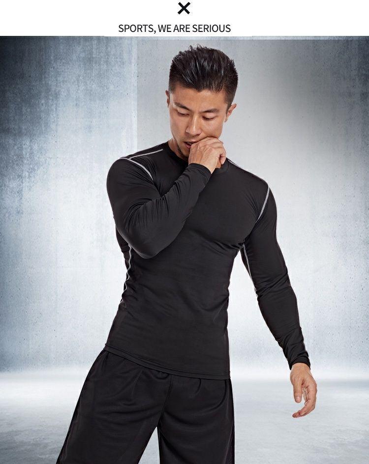 Herren Bunt Schnelltrocknend Kompressions-Tights Langarm Laufshirt - Atmungsaktive Elastische Basisschicht für Sport Fitness