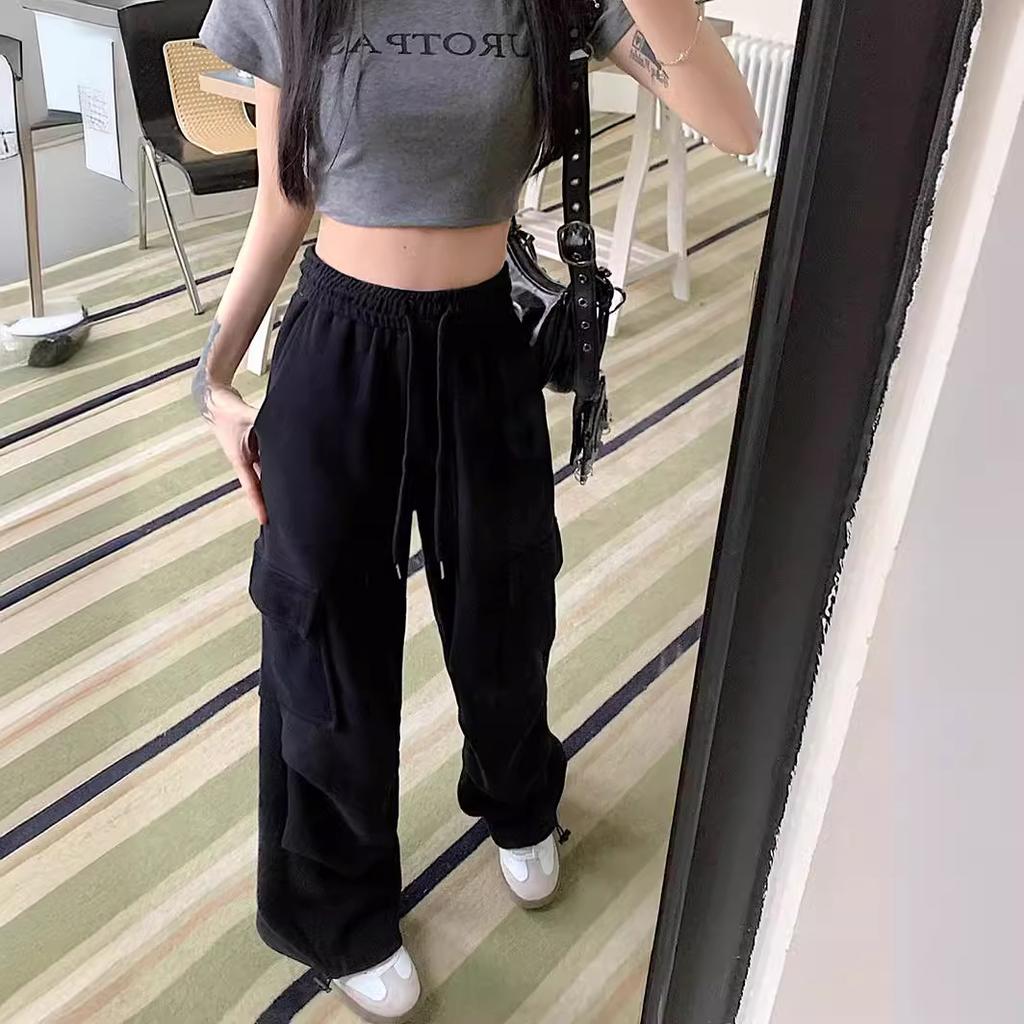 Casual Sports Pants for Women's Autumn and Winter New High-waist Loose Harun Straight-leg Tying Pants for Women's American Work Pants