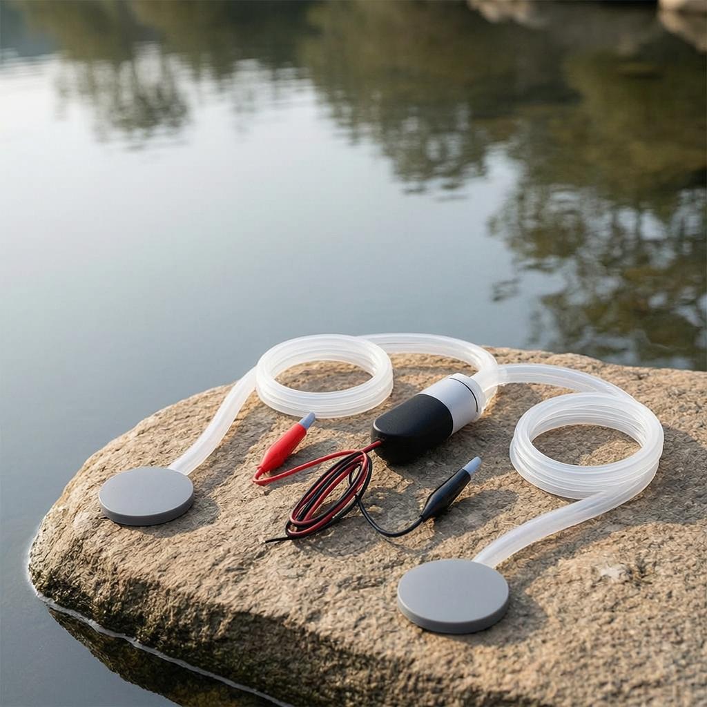12V Car Oxygen Pump for Live Fish Transport, Portable DC Aerator with Battery Clips Black Shell 370