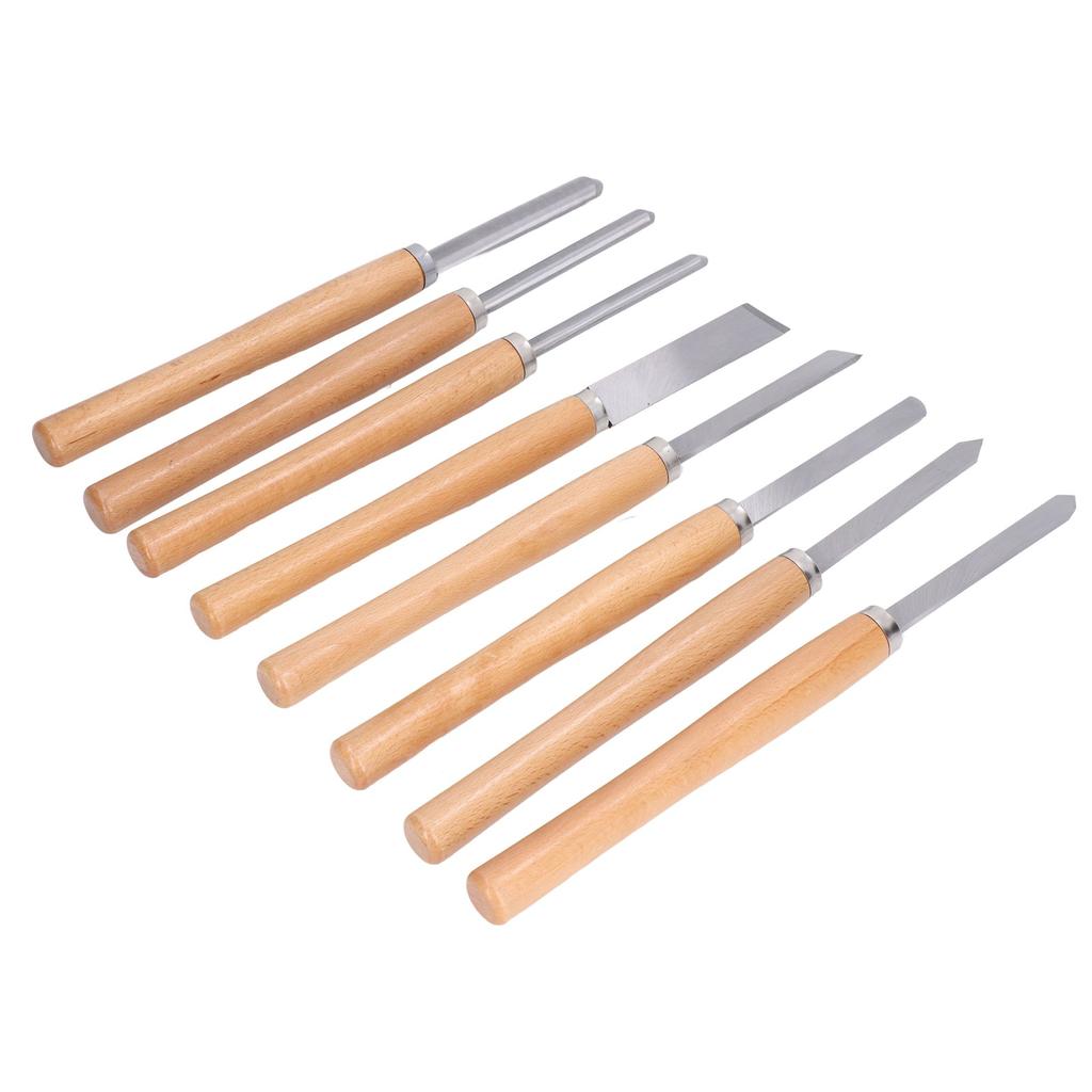 Set 8 Piese Unelte Strung pentru Strungire Cap Oțel Mangan 65 Mâner Făg Kit Dalți pentru Prelucrarea Lemnului cu Cutie de Depozitare