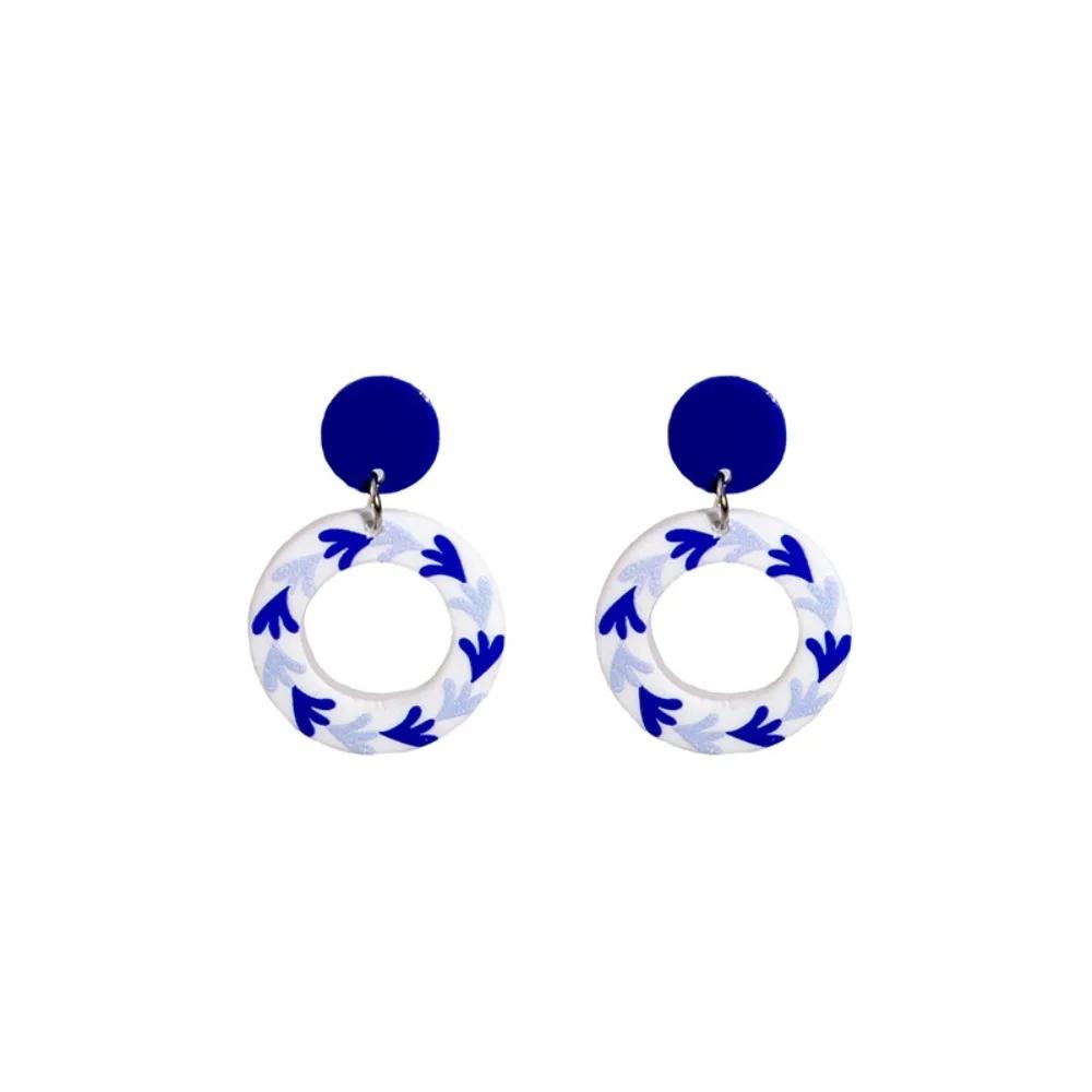 Vintage Blue and White Porcelain Earrings Wave Point Elegant Elegant Geometric Earrings Electroplating Geometric