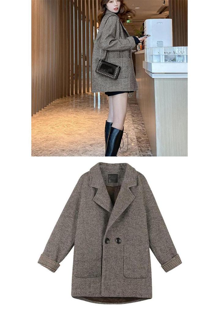 Women's Woolen Suit Jacket - Korean & British Style, Autumn/Winter, Loose Fit, Casual