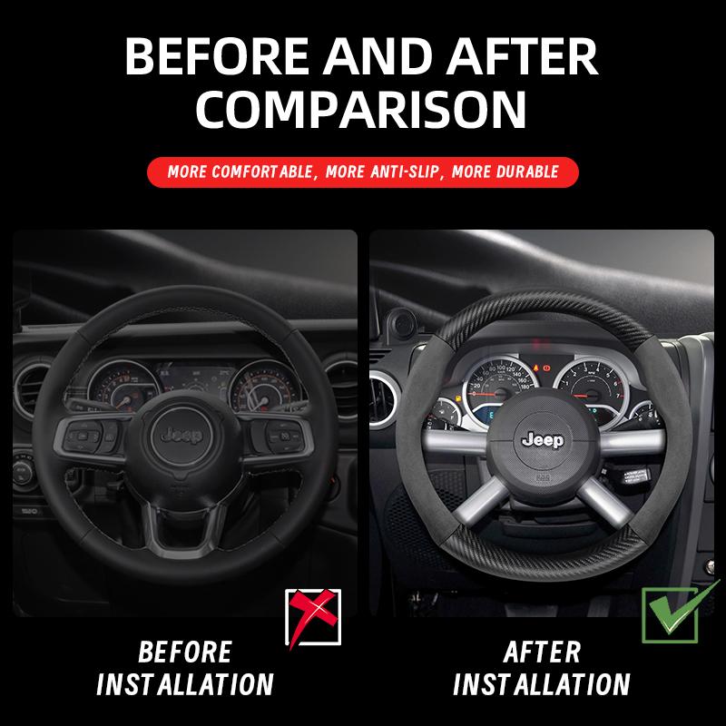 For Jeep Suede Carbon Fiber Steering Wheel Cover Fit Renegade Compass Wrangler Jk Grand Cherokee Wk2 Jl Gladiator Tj Patriot DX