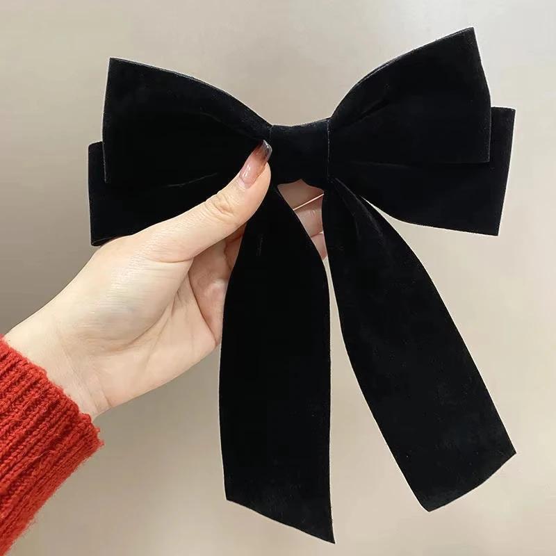 

Big Bowknot Hair Clip Women Velvet Black Red Vintage Hairpins Wedding Long Ribbon Korean Hair Pin Barrette Fashion Girl Headwear