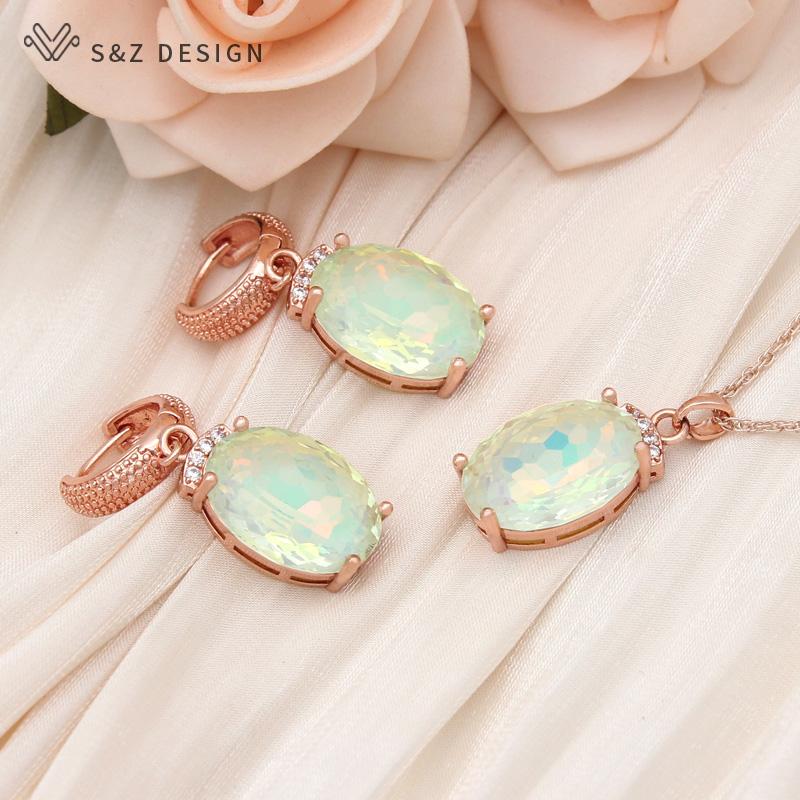 

Модні яйцеподібні сережки-краплі з овальним кристалом Набори ювелірних виробів для жінок Весільні намиста з рожевого золота в подарунок