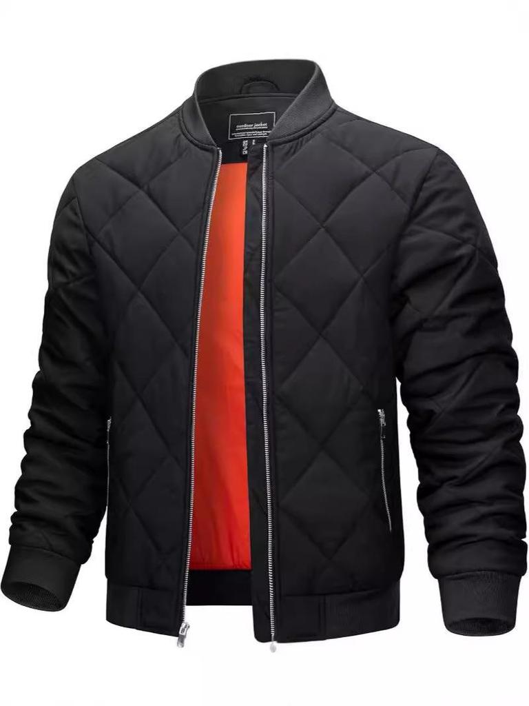 2024 Men's Autumn/Winter Stand Collar Diamond Quilted Jacket - Lightweight, Warm, and Trendy