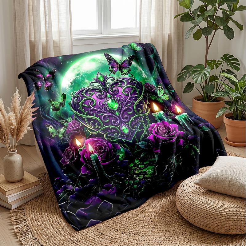 Mystic Butterfly Night Theme blanket Lightweight Warm Flannel Blanket Decorative Throw Blanket for Home Decoration
