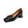 Krazing Pot Vintage Sheepskin Summer Autumn Thick High Heels Party Shoes Women Square Toe Crystal Buckle Wedding Pumps