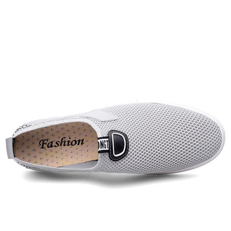 Sandals men's cloth mesh shoes soft sole breathable casual shoes one pedal lazy leather shoes hollow men's shoes