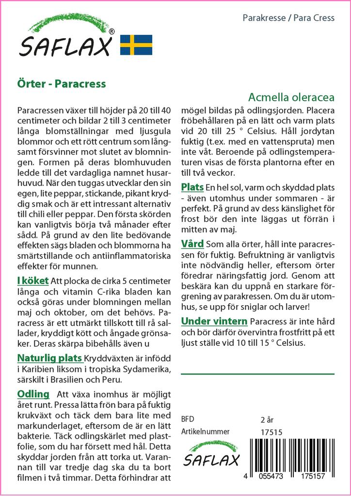 SAFLAX Dárková sada - Para Cress - 500 semen - S dárkovou krabičkou, kartou, štítkem a substrátem pro zalévání - Acmella oleracea