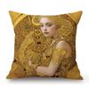 Gold Yellow Klimt Style Elegant Lady Girl Nouveau Art Home Decoration Sofa Throw Pillow Case Cotton Linen Bench Cushion Cover