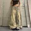 Womens Relaxed Fit Distressed Washed Denim Jeans - Loose Straight Leg Wide Cut Mid-Rise Cotton Blend Vintage Style