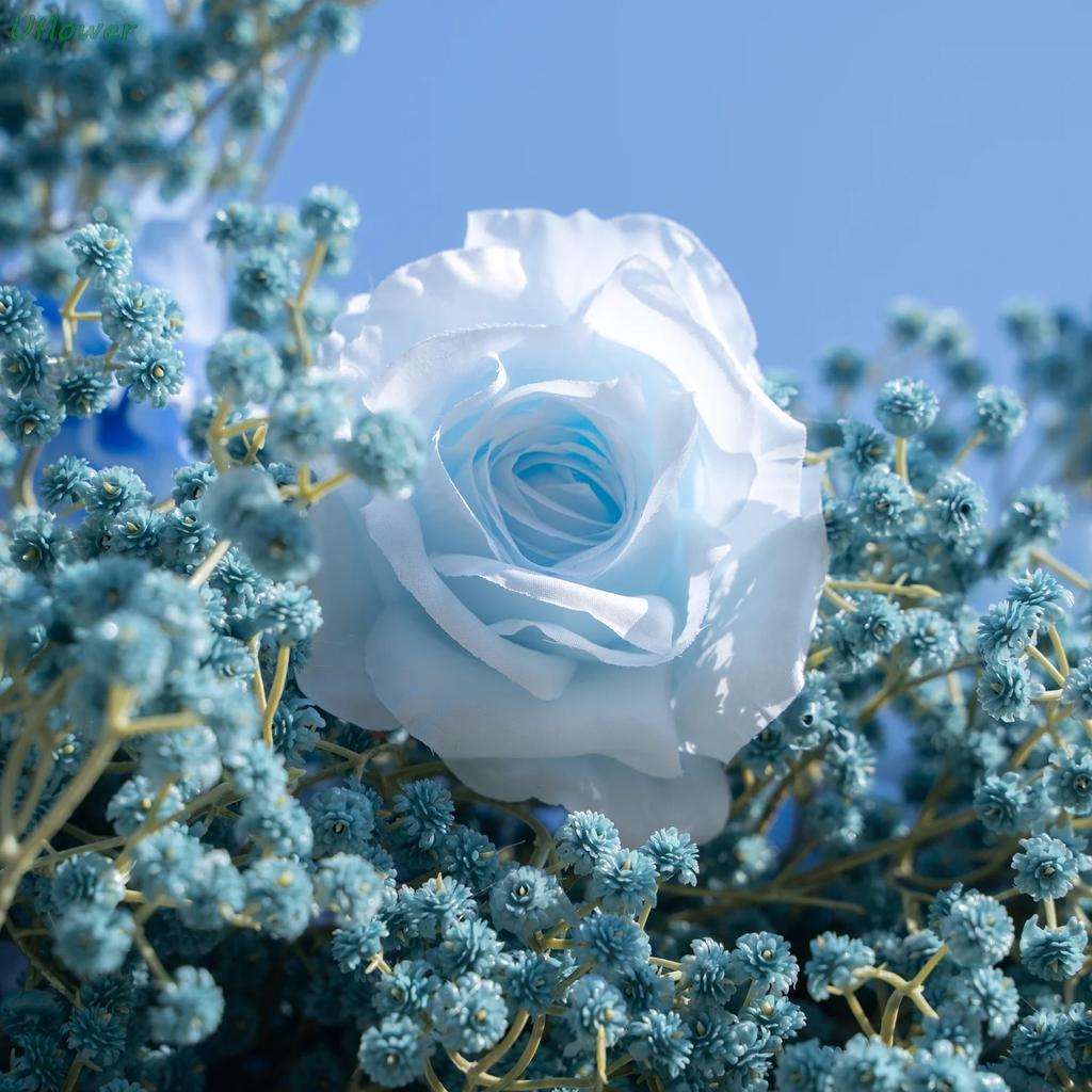 Uflower Artificial Flower Wall Roll-Up Blue Fabric Floral Backdrop for Wedding Event Party Decorations Curtain
