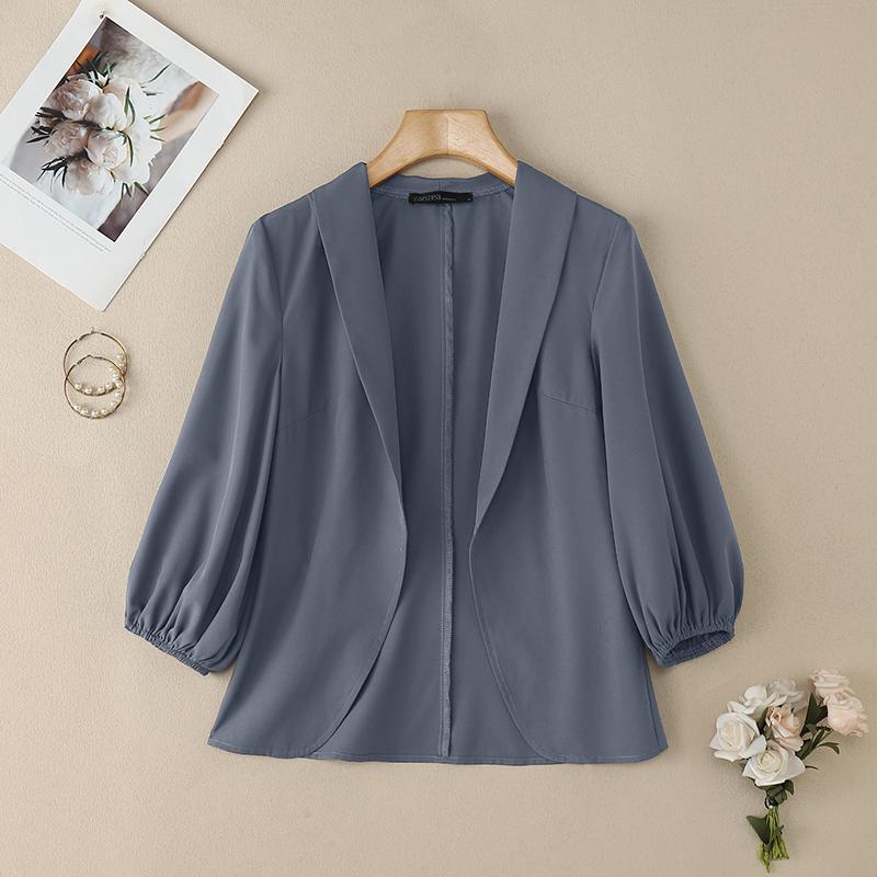 ZANZEA Womens Summer Casual 3/4 Sleeve Loose Cardigan Blouse