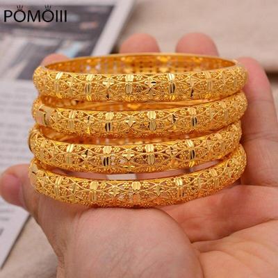 24k 4pcs/Lot Dubai Wedding Bangles For Women Man Ethiopian Jewelry Gold Color Africa Bracelets Women Arab Birthday Jewelry Gifts