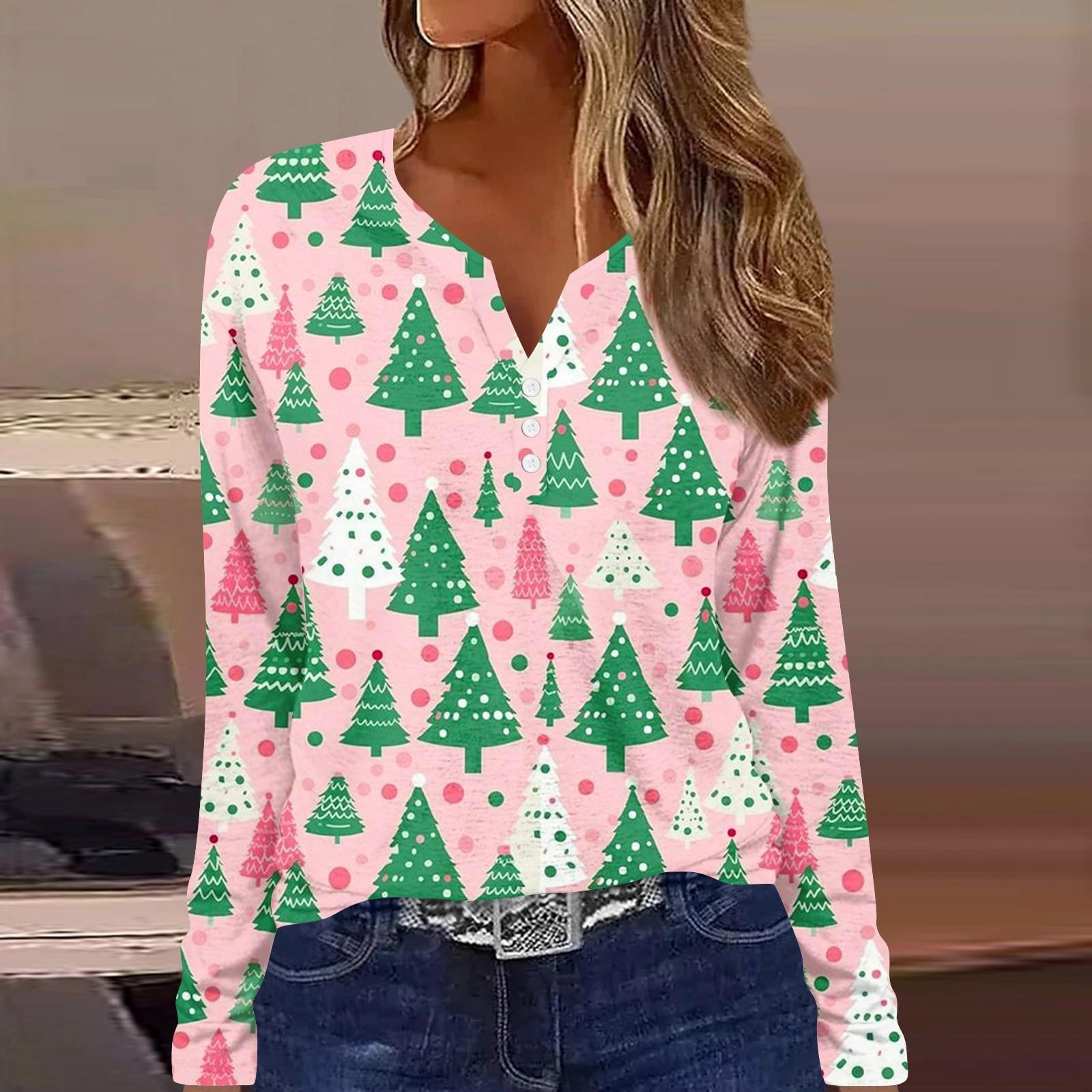 Женская мода повседневная цветочная рождественская печать V-образный вырез с длинными — фото 3