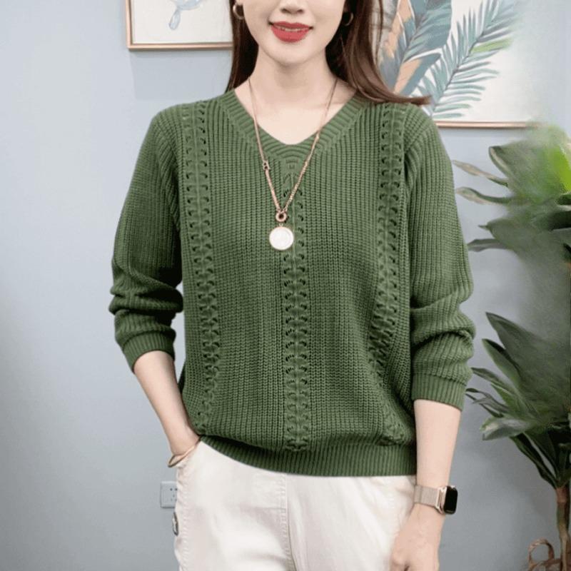 V-neck Knitted Sweater Women's Spring and Autumn Women's Long-sleeved Knitted Bottoming Shirt Women