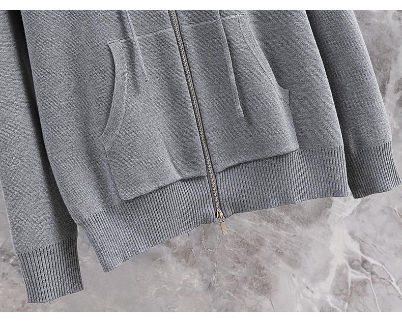 2024 Autumn/Winter Unisex Hooded Knit Cardigan with Double Zipper and Four-Bar Stripe In Academy Style