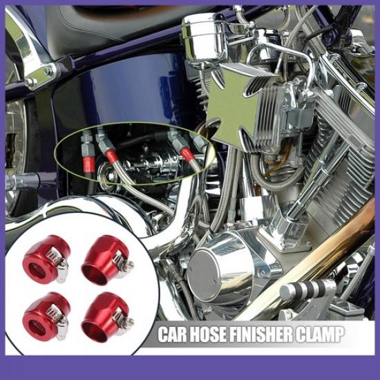 FOUR AN8 Hex Red Car Hose Finisher Rubber Pipe Clamp Universal Fuel Water Hose