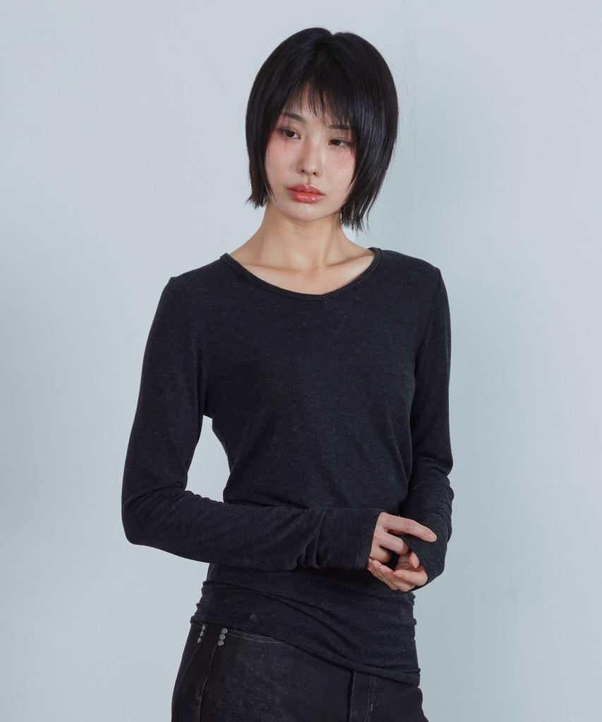 KIJIKO Ke311. Curved Sheer Tee Charcoal