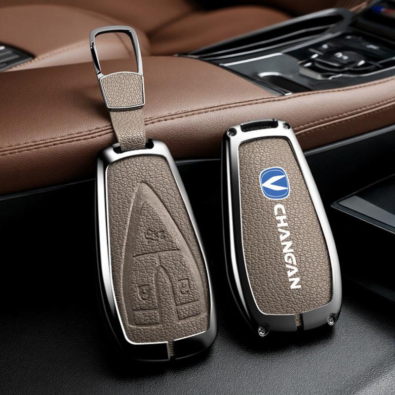For Changan Key Case Unit Unik Cs35Plus Cs55 Plus Cs75 Plus Oshan X7 X5 Car Key Bag Goat Leather Zinc Alloy Leather Protective C