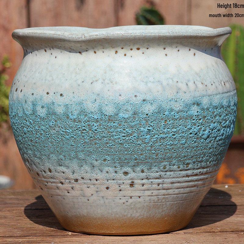 Vaso per Succulente in Ceramica Grezza Fatto a Mano - Fioriera Orchidea Intagliata con Ampia Bocca