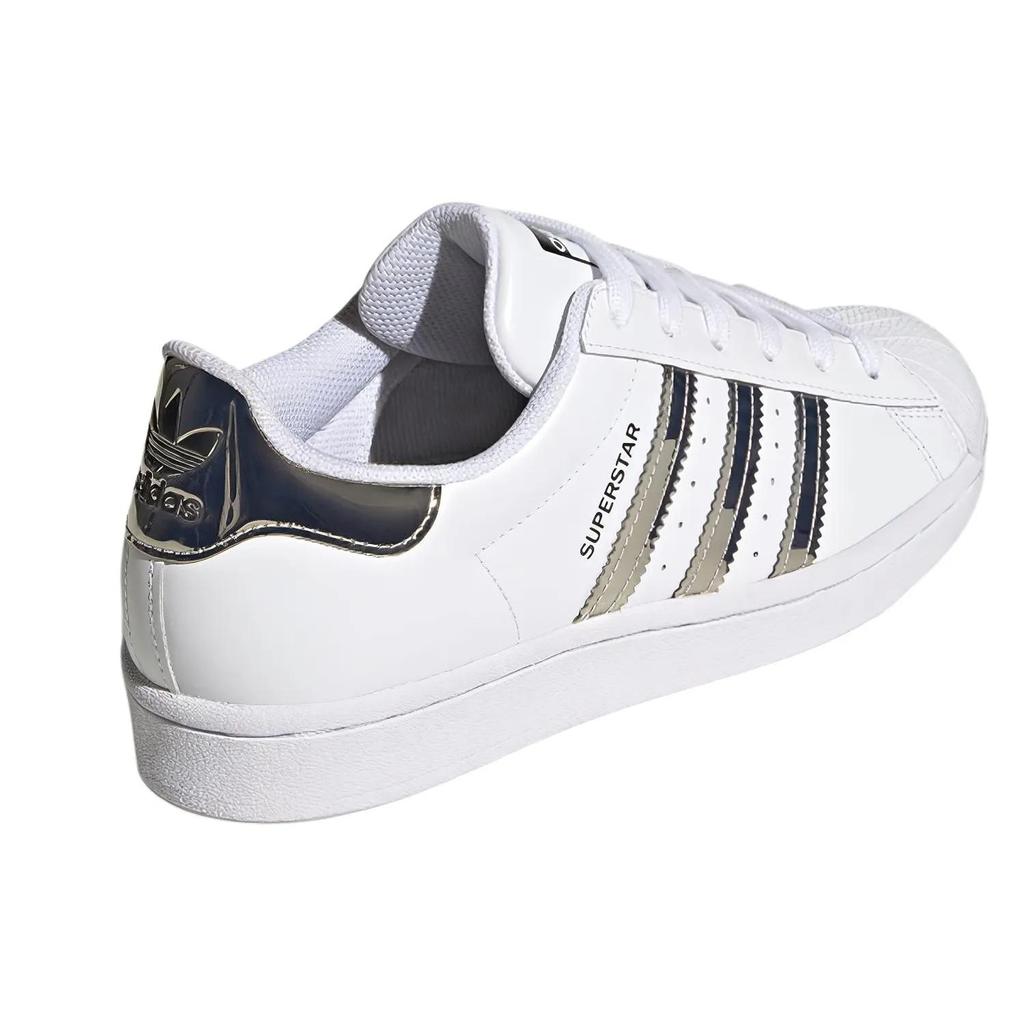 Adidas Womens Superstar 'Metallic 3 Stripes' (women's sizes) Cloud White / Silver Metallic / Core Black Skate Shoes FW3915