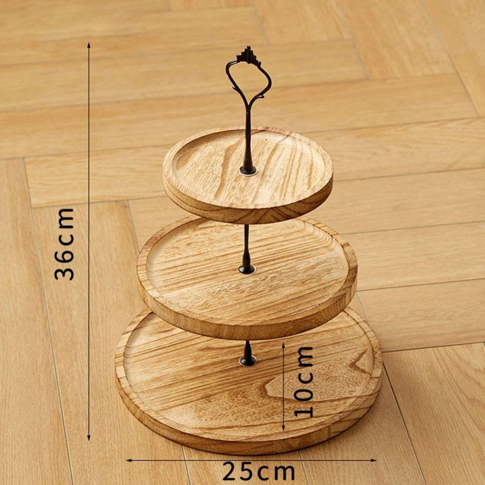 2/3-Layer Round Tiered Fruit Plate Decorative Cake Serving Tray Wooden Cupcake Stand  Christmas