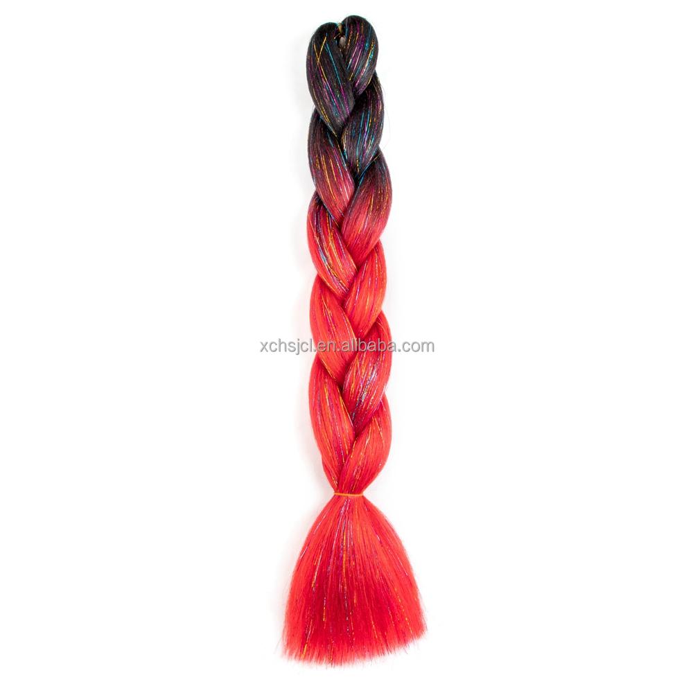Customized Soft Heat Resistant Fiber Festival Ombre Pure 2 3 4 5 Tone Color Tinsel Glitter Jumbo Braiids
