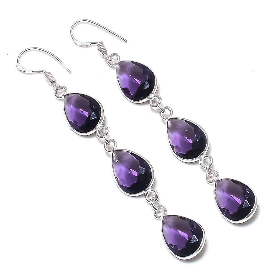 

Natural Amethyst Gemstone 925 Sterling Silver Jewelry Earring 3.19 N8A76