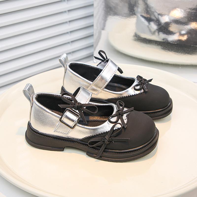 Girls Spring and Autumn Leather Shoes 2025 Korean Version Medium and Big Children's Girl Treasure Xiaoxiangfeng Soft Sole Black Performance Shoes Ch